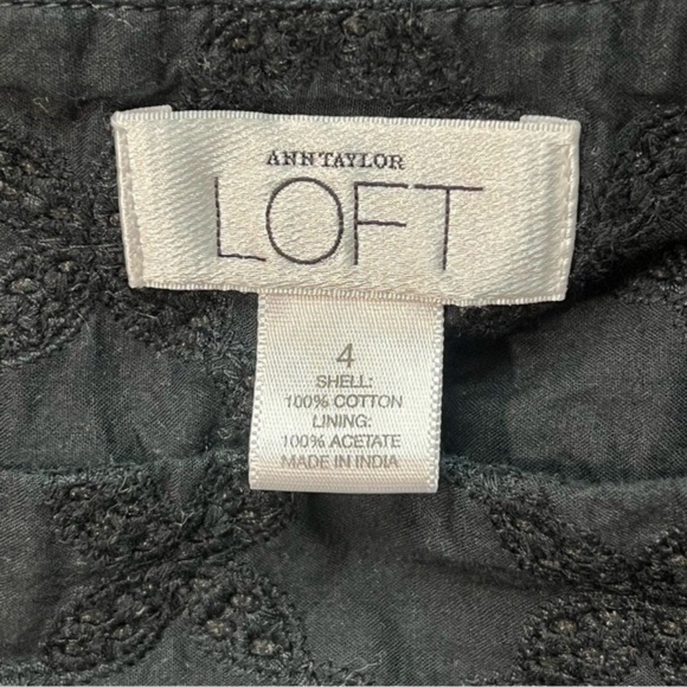 Loft Eyelet Skirt A-Line Pleated Black Career Casual Knee Length Size 4 - Picture 8 of 10